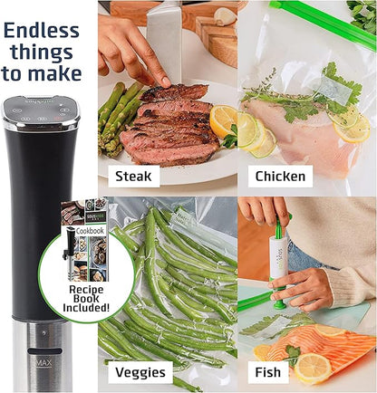 SOUSVIDE ART Sous Vide Immersion Cooker Kit - Machine with Digital Timer, Temp Control, 30 Bags, Vacuum Pump, Suvee Cooker Gift for Chefs