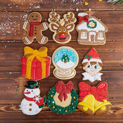 Flycalf Christmas Cookie Cutters Elf Shapes with Plunger Stamps Holiday PLA Baking Accessories Cutter Molds Gifts Decorative Party 3" Kitchen Cake Supplies
