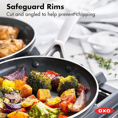 OXO Agility Series 9.5" and 11” Frying Pan Skillet Set, Ceramic Nonstick Cookware PFAS-Free Induction Suitable Quick Even Heating, Stainless Steel Handle, Chip-Free Rims Dishwasher and Oven Safe Black