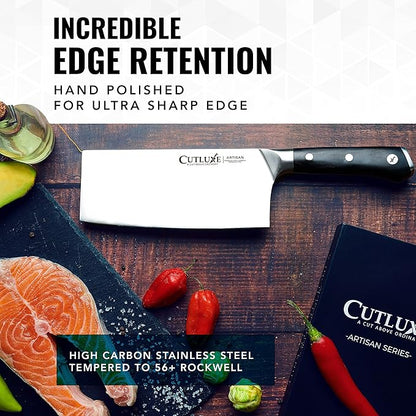 Cutluxe Cleaver Knife - 7" Meat Cleaver, Butcher Knife for Meat Cutting – German Steel Blade, Full Tang, Ergonomic Handle Design – Artisan Series