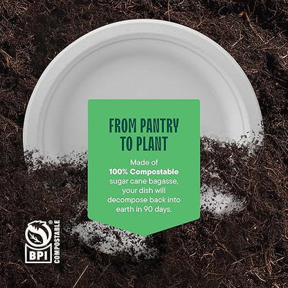 100% Compostable Paper Plates 7 Inch [1000 Count] Heavy-Duty Dessert Plates - Natural White Color Unbleached Bagasse - Eco-Friendly Disposable Biodegradable Sugarcane Plates - [Bulk Case 8/125 Pack]