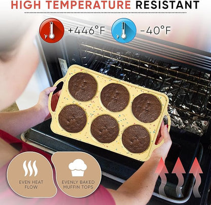 Jumbo Top Silicone Muffin Pans for Baking, 4 Inch Silicone Jumbo Muffin Pan 6 Cup, Egg Pan for Baking English muffins, Whoopie Pies, Corn Bread Bites, Confetti Muffin Top Pans Non Stick