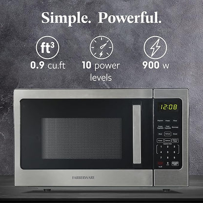 Farberware FM09WEISS Microwave, 0.9 Cu. Ft, Stainless Steel