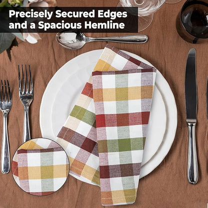 Urban Villa Cloth Napkins Harvest Checks Dinner Napkins Set of 12 20X20 100% Cotton Absorbent Washable Durable Reusable Cloth Napkins Ideal for Farmhouse Party Thanksgiving Harvest Fall Dinner Napkins