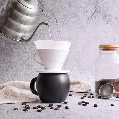 Pour Over Coffee Dripper - Ceramic Slow Brewing Accessories for Home, Cafe, Restaurants - Easy Manual Brew Maker Gift - Extra Small - White, 1 Cup