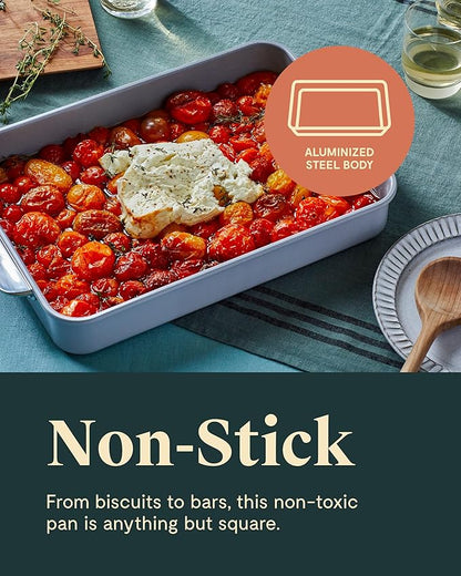 Caraway Non-Stick Ceramic 9”x13” Rectangle Pan Duo - Naturally Slick Ceramic Coating - Non-Toxic, PTFE & PFOA Free - Perfect for Brownies, Lasagnas, and More - Slate