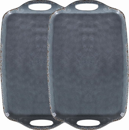 Extra Large Serving Tray with Handles, 19 x12 inch, Set of 2 Melamine Platters for Serving Food, Turkey, Cookie, Farmhouse Rectangular Trays for Eating, Dishwasher Safe, Gray