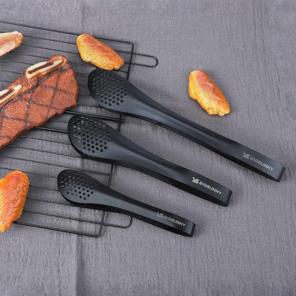 MSY BIGSUNNY Kitchen Buffet Tongs - Heavy Duty Food Serving Set for Cooking, BBQ - Metal Salad Tongs Set of 3 (Black 7" 9" & 11")