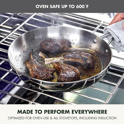 GreenPan Valencia Tri-Ply Stainless Steel 3 Piece Frying Pan Set (8", 9.5" & 11" Skillets), Induction Ready, Mirror Finish, Dishwasher & Oven/Broiler Safe to 600F, Compatible with All Cooktops, Silver