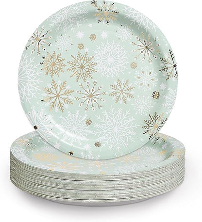 Papyrus Disposable Tabletop Plates Set - Elegant and Sturdy Plates for Any Occasion, Winter Sage Snowflake, Plates