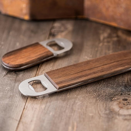 Dropcatch Handheld Bar Blade Bottle Opener | Flat Beer Cap Bottle Opener | Durable Bartender or Home Tool | Heavy Duty Stainless Steel & Walnut Finish | Mini 4.25” x 1.5”