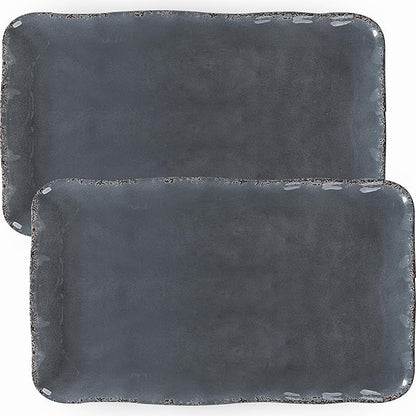 Large Vintage Melamine Serving Platter, Set of 2, 17x10 Inch Melamine Rectangular Serving Platter and Trays .Cool Gray