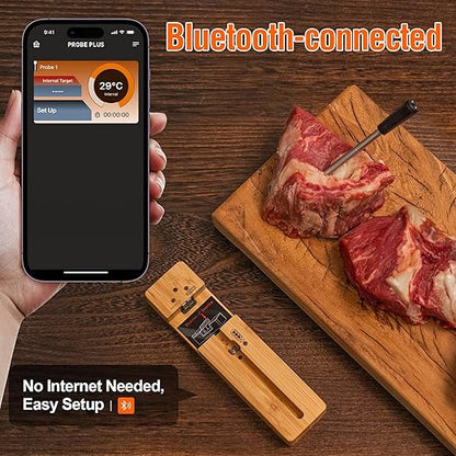 Wireless Smart Meat Thermometer: Bluetooth, Long Range, Measures Internal & Ambient Temp for BBQ, Grill, Kitchen, and Smoker. iOS & Android Compatible.