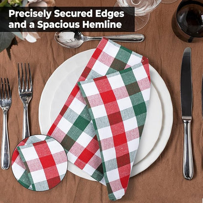 Urban Villa Cloth Dinner Napkins Set of 12 Highly Absorbent Soft Premium Dinner Napkins 20x20 Inches, Hotel Quality Reusable & Washable Table DinnerNapkins for Home (Christmas Buffalo Checks)