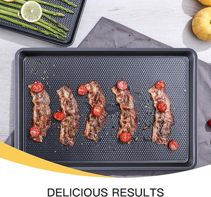 Cookie Sheets for Baking Nonstick - HONGBAKE Baking Sheet Pan Set of 3, Half/Quarter/Jelly Roll Pan for Oven with Diamond Texture Pattern, 57% Thicker Carbon Steel Cookie Trays, Dark Grey
