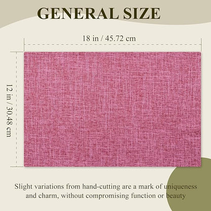 KXN Placemats Set of 6, Dual-Layer Thickened Faux Linen Table Mats, Heat Resistant & Wrinkle-Free, Machine Washable Cloth Place Mats for Kitchen Dining Indoor Outdoor (Pink)