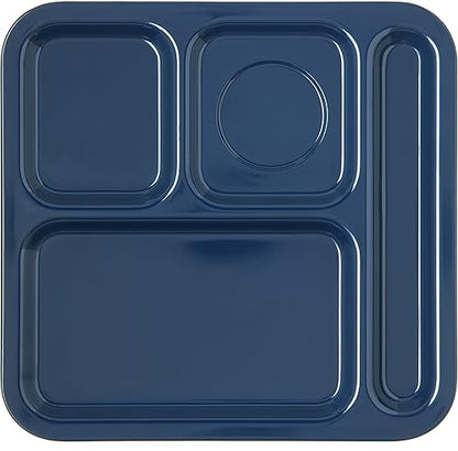 Carlisle FoodService Products Plastic Food Tray, Right-Hand 4-Compartment Tray for Schools, Dining Halls, and restaurants, Melamine, 10 x 9.75 Inches, Blue