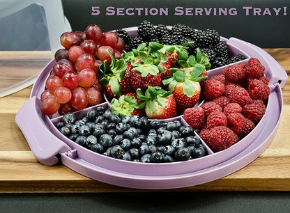 Round Cake Carrier Two Sided Cake Holder Serves as Five Section Serving Tray, Portable Cake Stand Fits 10 inch Cake, Cake Box Comes With Handle, Cake Container Holds Pies (Lilac)