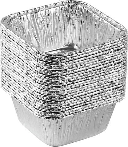 Plasticpro Disposable 4.25'' X 4.25 X 2'' Inch Square Aluminum Tin Foil Baking Pans Bakeware - Cookware Perfect for Baking Cakes,Brownies,Bread, Meatloaf, Lasagna, Pack of 25