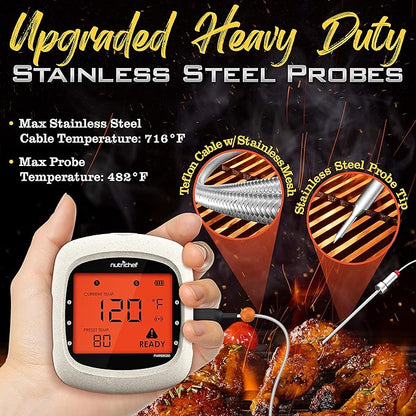 Nutrichef Bluetooth Meat Thermometer for Grilling and Smoking with 6 Wireless Meat Probes, 6 Channels with LCD Display