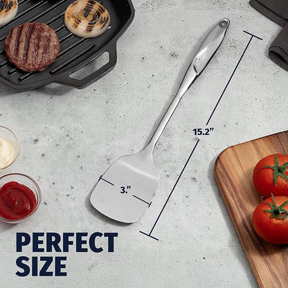 Zulay Kitchen Stainless Steel Solid Turner - 15” Large Metal Spatula for Cooking, Frying & Grilling - Durable, Heat-Resistant & Dishwasher Safe Kitchen Utensil for Everyday Use