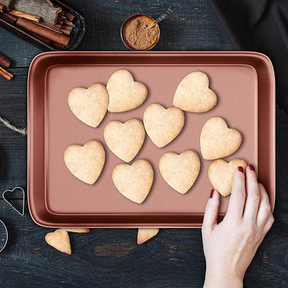 NutriChef 2-Piece Nonstick Cookie Sheets for Baking - Premium Medium & Large Size Baking Sheet Set - Thick Carbon Steel Bakeware Trays - Dishwasher Safe, Rose Gold