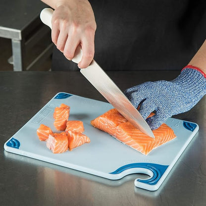 San Jamar Saf-T-Grip Plastic Cutting Board with Safety Hook, 9" x 12" x 0.375", Blue