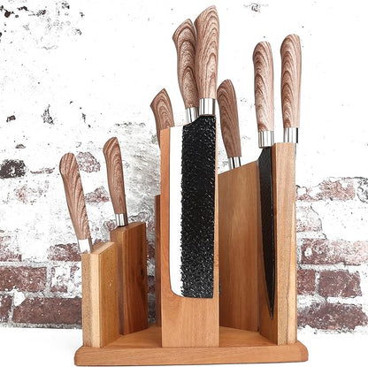 Resafy Countertop Magnetic Knife Block - Double Sided Wooden Holder w/Strong Magnets,Space Saving Up to14 Knives Large Capacity Storage Stand