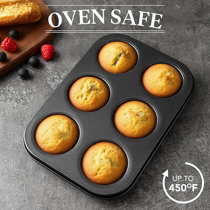 Tiawudi Mini Fluted Tube Cake Pan, 6 Cavity Bundt Cake Baking Pan, Non-stick Baking Mold for Cupcakes, Donuts, Cornbread, Brownies, Jellies, Set of 3
