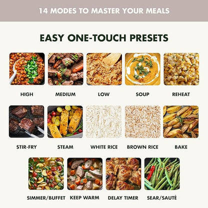 GreenPan Elite 14-in-1 Programmable 6QT Electric Slow Cooker, Dishwasher Safe Lid & Removable Crock, PFAS-Free Healthy Ceramic Nonstick Multi-Cooker, Sear, Sauté, Brown, Steam Basket, Roast, Clay
