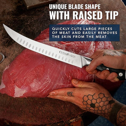 Cutluxe Butcher Knife – 10″ Cimeter Breaking Knife, Razor Sharp Forged High Carbon German Steel, Full Tang Meat Carving Knife, Ergonomic Handle Design – Artisan Series