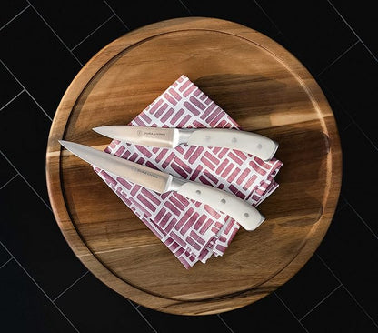 DURA LIVING 2-Piece Kitchen Knife Set – Ultra Sharp Precision German Stainless Steel Blades, 5” Utility & 3.5” Paring Knife with Ergonomic Handles, Multipurpose for Slicing & Peeling, Cream Handle
