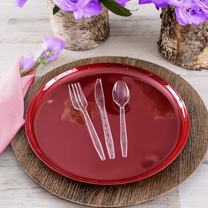 Party Bargains Clear Plastic Cutlery 2160 pcs: 1080 Forks, 720 Spoons, 360 Knives. Argyle Design, Heavy Duty & Solid Disposable Silverware Utensils Combo Pack Set for Weddings, Buffets, Luncheons