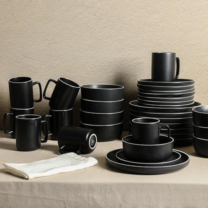 Gibson Home Zuma Nuevo 32 Piece Plates, Bowls, and Mug (Service for 8) Dinnerware Set - Black