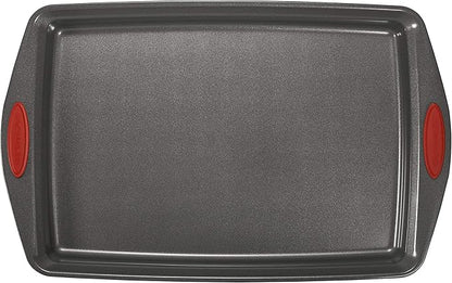 Rachael Ray Nonstick Bakeware with Grips includes Nonstick Bread Pan, Baking Pan, Cake Pans and Cookie Sheet / Baking Sheet - 5 Piece, Gray with Red Grips