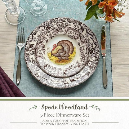 Spode Woodland 3-Piece Thanksgiving Dinnerware Set - Porcelain Plates & Bowl, Fall Dinnerware Collection - Microwave & Dishwasher Safe - Elegant Autumn Tableware