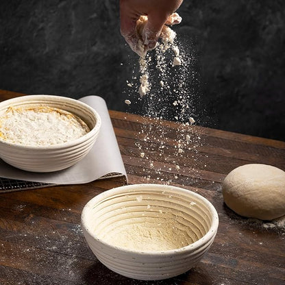 Banneton Bread Proofing Basket [Set of 2 ] Round 9 Inch Handmade Rattan Baskets and Liners for Sourdough