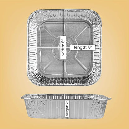 PLASTICPRO Disposable 8'' X 8'' X 2'' Inch Square Aluminum Tin Foil Baking Pans Bakeware - Cookware Perfect for Baking Cakes, Breads, Brownies, Bread, Meatloaf, Lasagna, Pack of 10