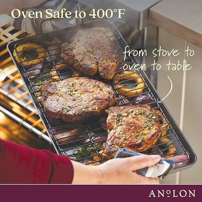 Anolon Advanced Hard Anodized Nonstick Double Burner Griddle with Multi-Purpose Rack, 10-Inch by 18-Inch, Indigo