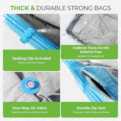 Vacuum Storage Bags for Travel - 12 Pack Compression Packing with Wireless Electric Pump for Luggage Vacuum Seal Bags for Clothes Suitcase Space Saver Organizer 4 XSmall/4 Small/4 Medium