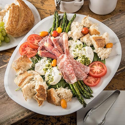 Carlisle FoodService Products Ridge Resuable Plastic Platter Oblong Platter for Home and Restaurant, Melamine, 18 Inches, Marble, (Pack of 6)