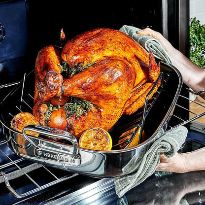 HexClad Hybrid Nonstick Roasting Pan with Rack, Dishwasher-Friendly, Oven-Safe Up to 900°F, Compatible with All Cooktops