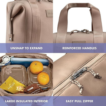 Fit & Fresh Remi Neoprene Lunch Bag For Women - Meal Prep Kit with Containers & XL Ice Pack, Self Insulating Neoprene-like Material, Machine Washable Lunch Bag, Tear-Resistant, Stain-Resistant, Taupe