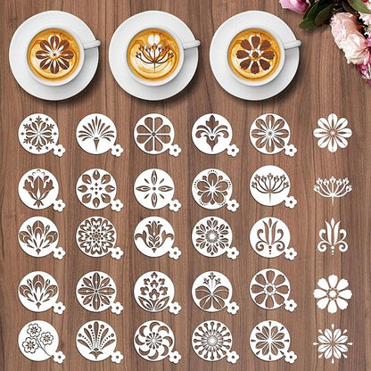 Mandala Flower Coffee Stencils - 25 Pcs Stencils for Cookies Sourdough Bread Decor, Reuable Template for Crafts Floral Design