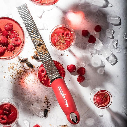 Premium Classic Series Zester - Pomegranate Red | Lemon Zester tool, Hard Cheese & Vegetable Grater | For Citrus, Parmesan Cheese, Garlic, Ginger, Nutmeg | Fine Stainless Steel Blade, Made in USA