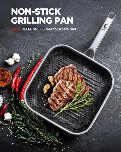 Nonstick Grill Pan,12 Inch Square Steak Grilling Pan for Indoor Cooking & Outdoor Grilling, Non Stick Stainless Steel Grill Skillet Steak Pan, PFOA Free cookware