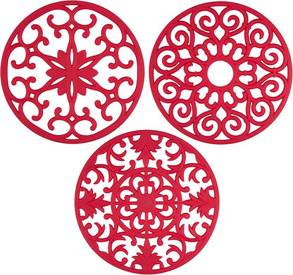 GASARÉ, Extra Large, Thick, 10" Silicone Trivets for Hot Dishes, Pots, and Pans, Hot Pads for Countertops, Flexible, Dishwasher Safe, 10 x ¼ Inches, Set of 3, Red