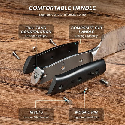KYOKU Chef Knife - 8"- Shogun Series Japanese VG10 Steel Core Hammered Damascus Blade Kitchen Knife - with Sheath & Case