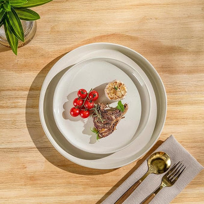 AmorArc Ceramic Dinnerware Sets for 8, 24 Pieces Handpainted Plates and Bowls Set with Rustic Terracotta Underside, Scratch Resistant Stoneware Dishes Set, Dishwasher & Microwave Safe, Light Beige