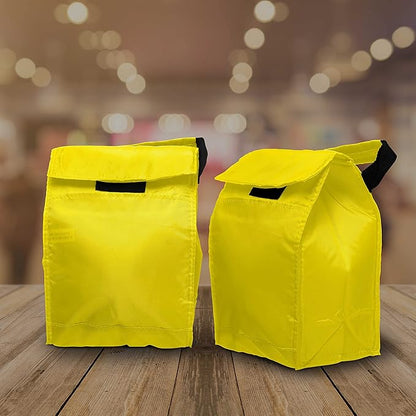 DISCOUNT PROMOS 10 Hook and Loop Insulated Lunch Bags Set - Polyester, Durable, Vibrant, Reusable - Yellow